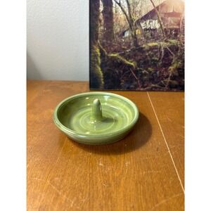 Studio Pottery Handmade Ceramic Ring Holder Dish Sage Green Glazed Signed SP